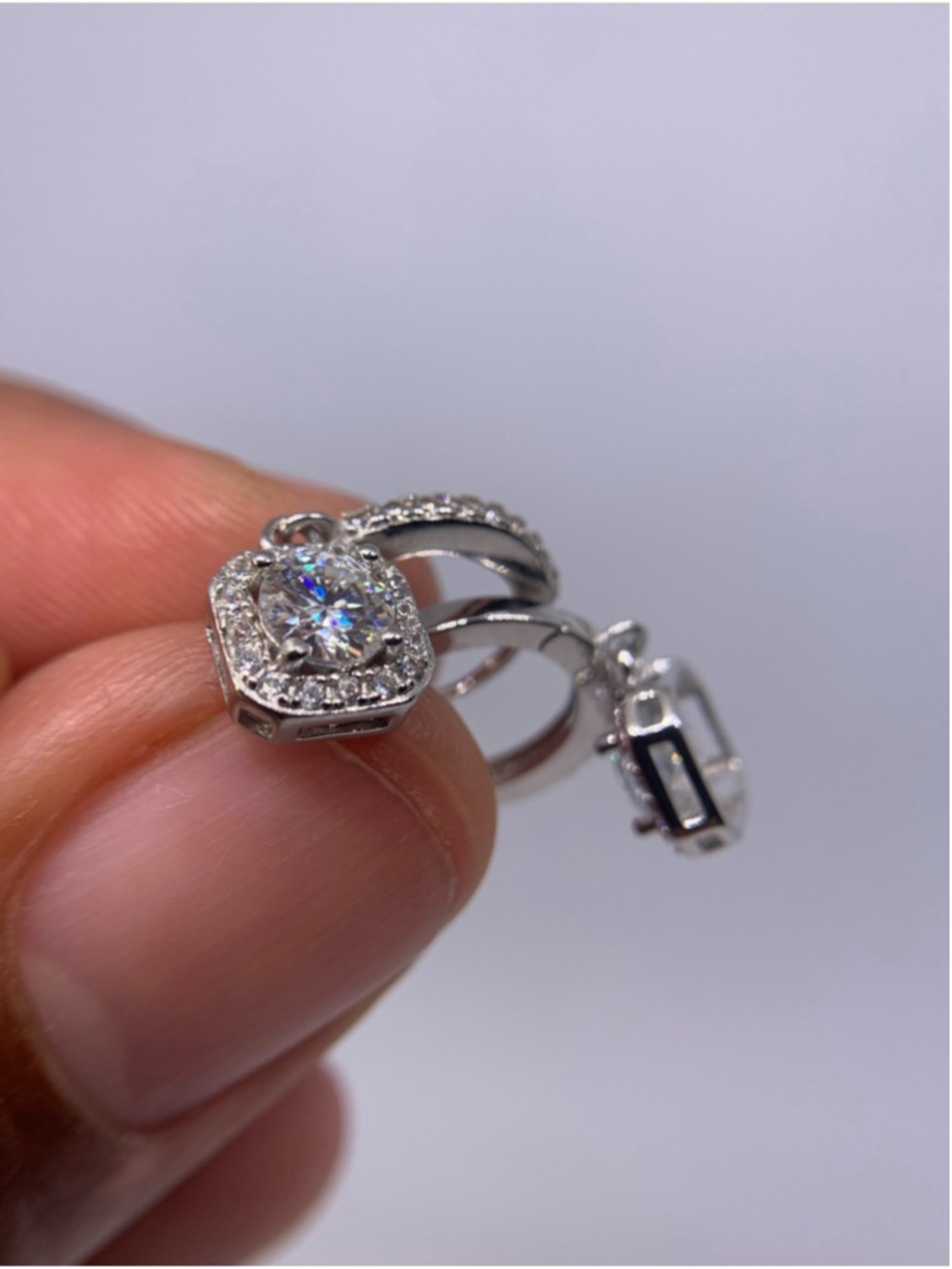 Moissanite Halo Drop Earrings Huggies Hoops 925 Silver GRA Certified 1 Ct - Picture 8 of 8